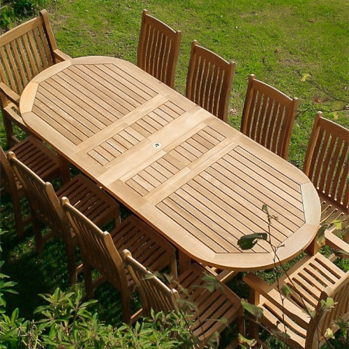 Harbour Teak Outdoor Dining Set (Teak Extendable Oval Table 71-95 with 6 Sanur Woven Armchairs)