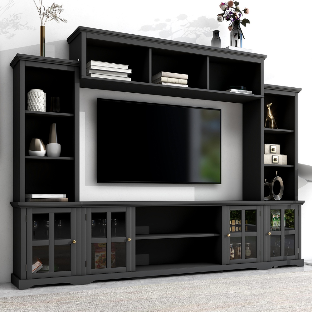 Multifunctional Modern Wall Unit with Tempered Glass Door  TV Console Table for TVs Up to 70 inches  Ample Storage