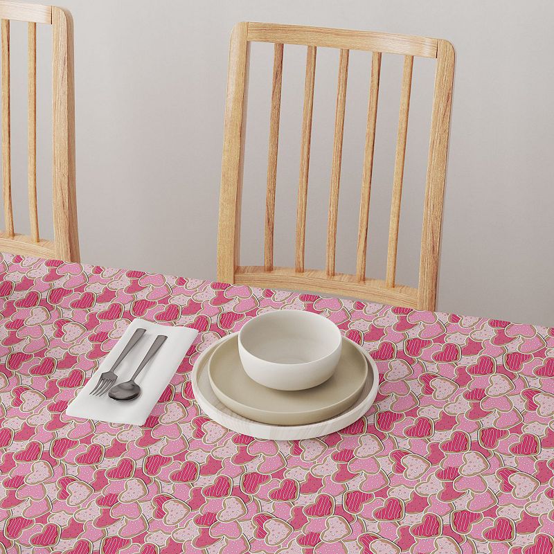 Square Tablecloth， 100% Polyester， 60x60， Decorated Heart Shaped Cookies