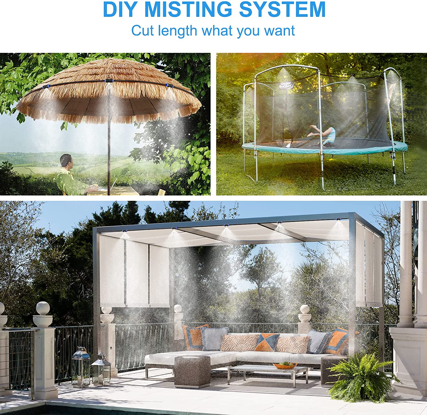 33FT Outdoor Patio Irrigation System Water Mister Mist Nozzles Misting Cooling System Fan Cooler