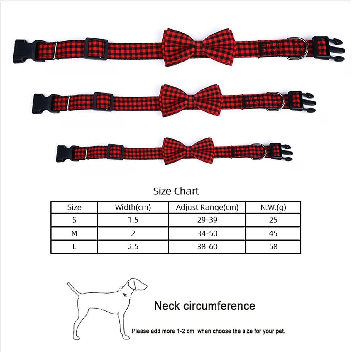 Plaid Dog Collar With Bow， Adjustable Dog Bow Tie Collars With Bell， Best Pet Gift For Small Medium Large Girl And Boy Dogs (red， M) Red Medium