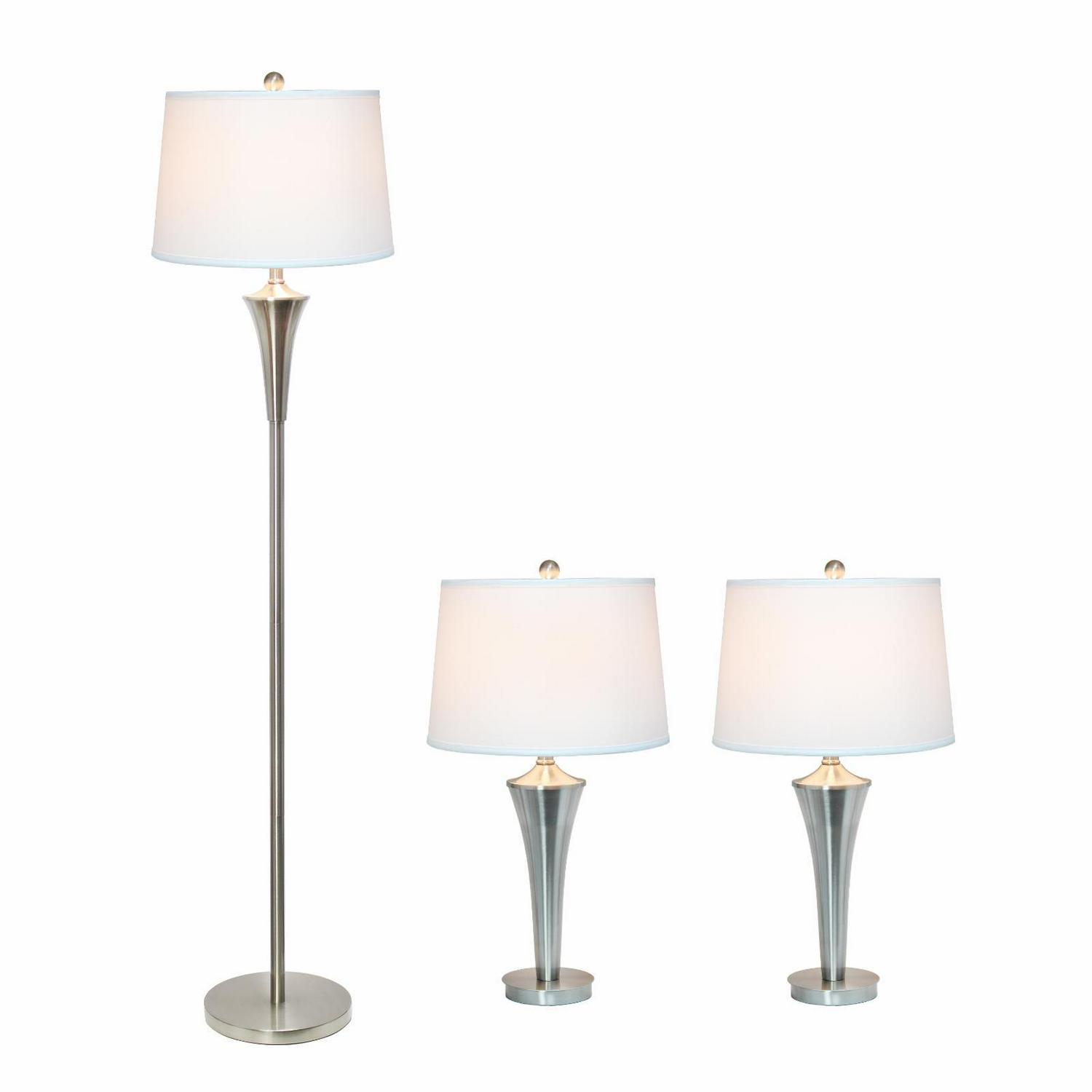 Elegant Designs Tapered 3 Pack Lamp Set (2 Table Lamps， 1 Floor Lamp) with White Shades