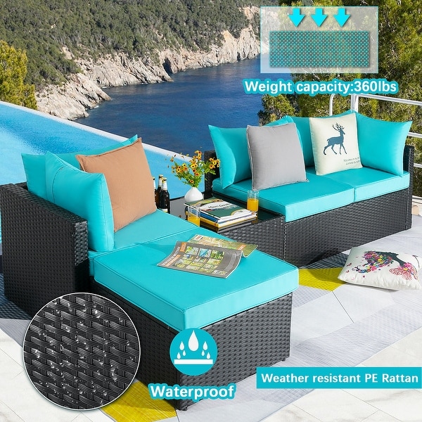 Bossin 5 Pieces Outdoor Patio Furniture Sets Patio Sofa，Outdoor Indoor Wicker Conversation Set with Table