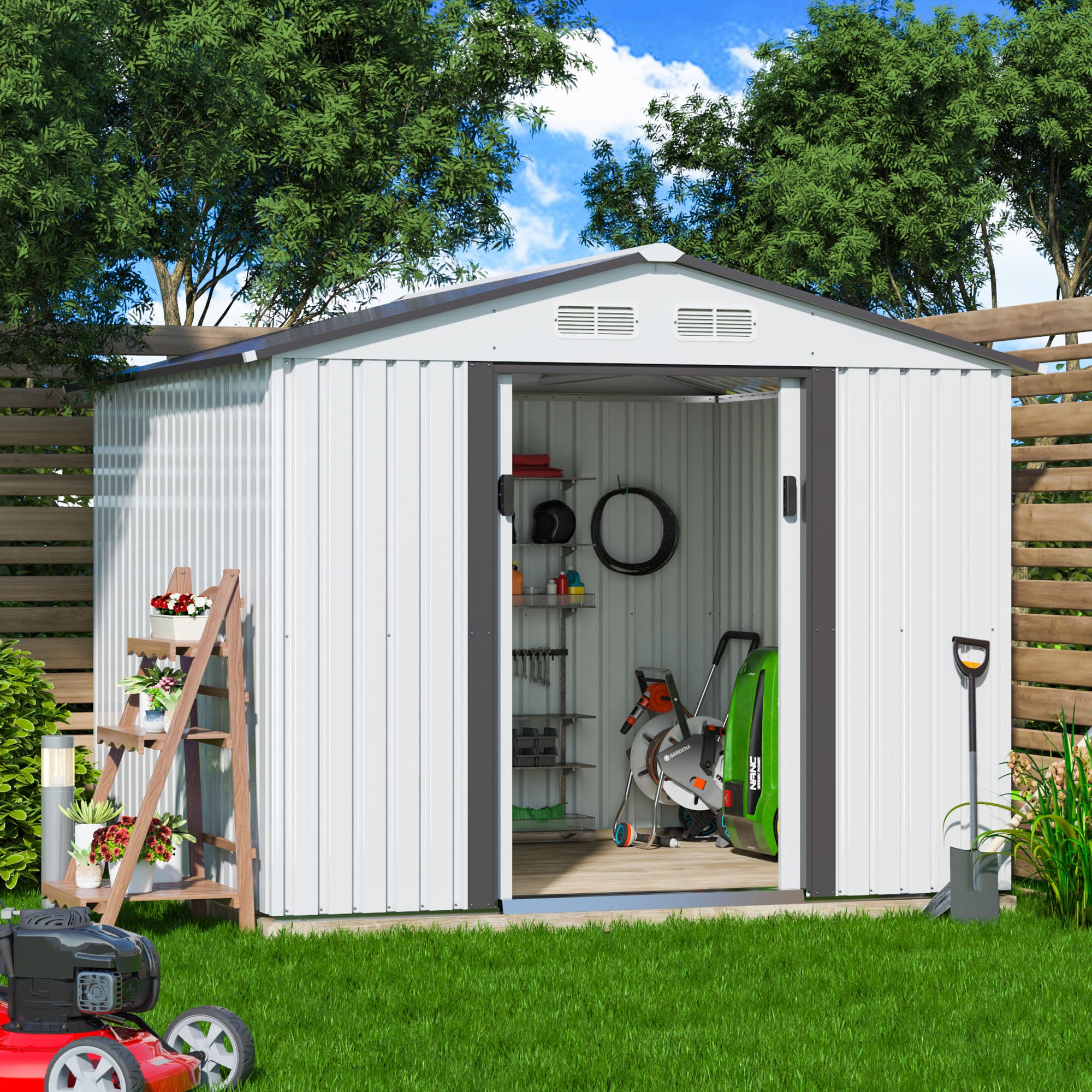 Jaxpety 8' x 8' Outdoor Storage Shed Steel Garden Utility Tool Backyard Building Garage