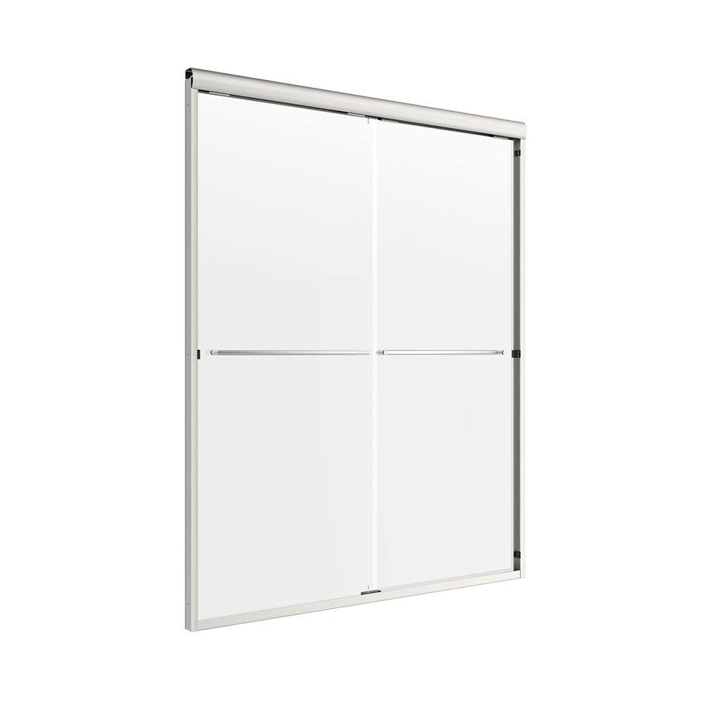 CRAFT + MAIN Cove 54 in. W x 55 in. H Sliding Semi Frameless Tub Door in Brushed Nickel Finish with Clear Glass CVST5455-CL-BN