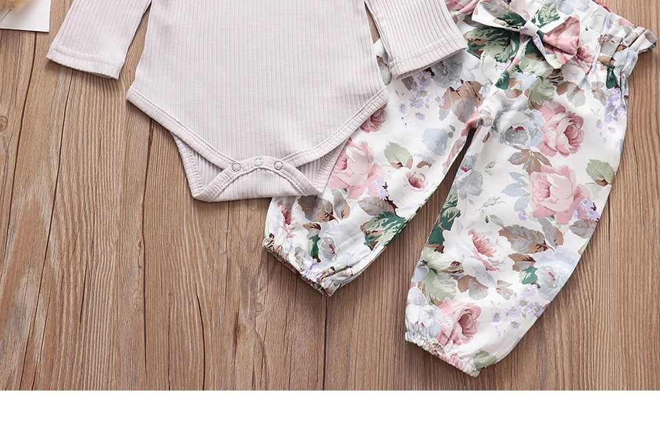 Autumn Baby Girl Clothes Sets Fashion Toddler Outfits Long Sleeve Tops Flower Pants Headband Cute 3Pcs Newborn Infant Clothing