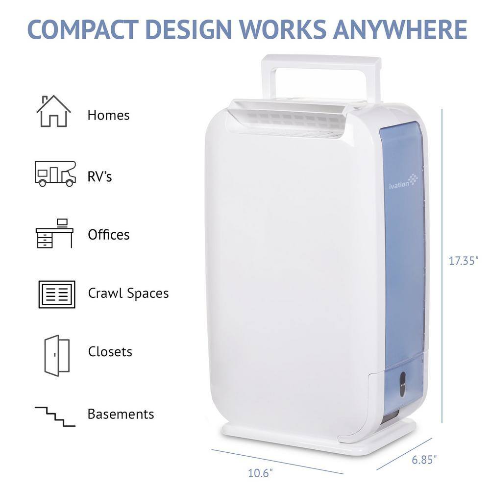 Ivation 13 Pint Small-Area Desiccant Dehumidifier with Continuous Drain Hose IVADDH06WH