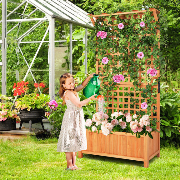 Costway 21496875 Raised Garden Bed with Trellis an...