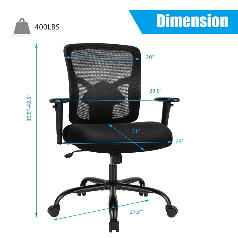 400 LBS Mesh Big & Tall Office Chair Ergonomic Executive Chair Rolling Swivel Computer Task Chair