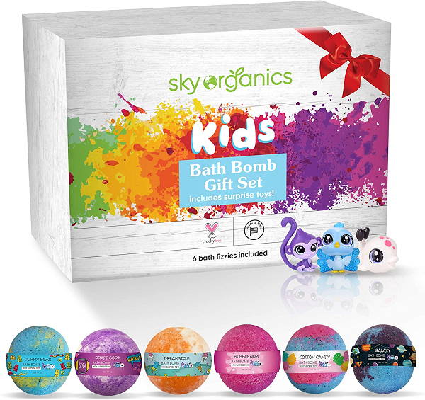 Sky Organics Kids Bath Bombs Gift Set with Surprise Toys