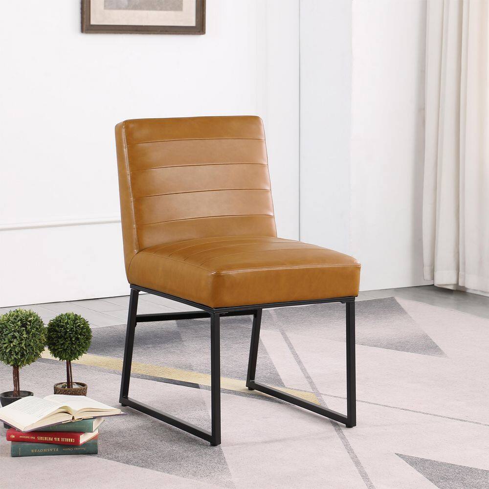 Homepop Channeled Carmel Faux Leather Metal Dining Chair K8614-E905