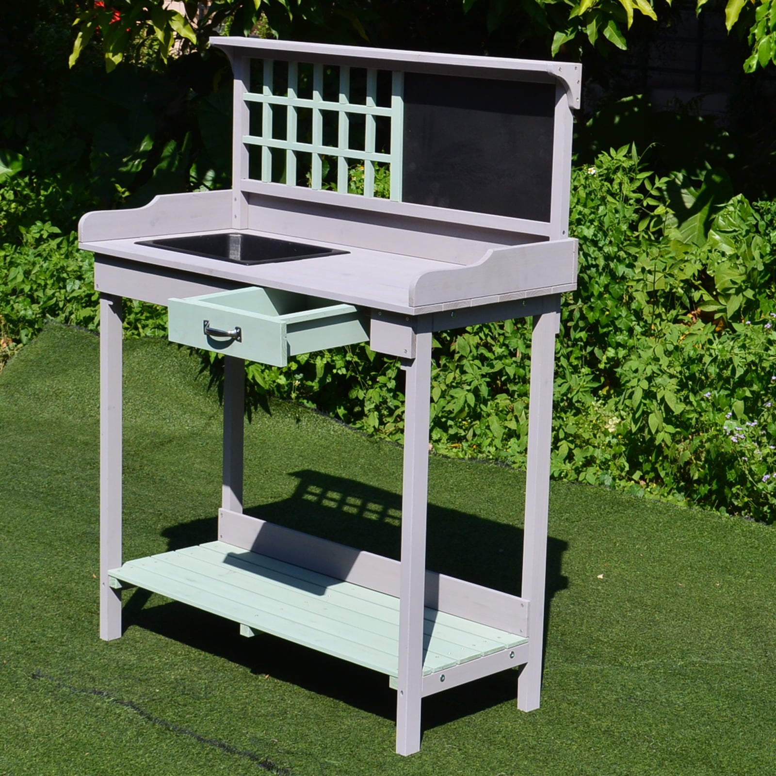 Outsunny Dark Gray and Light Blue Fir and Wood Potting Bench