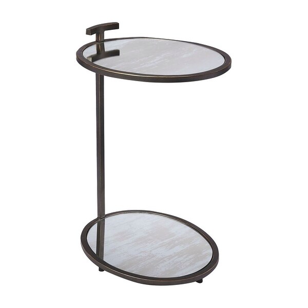 Offex Modern Metal and Mirror Oval Side Table - Black