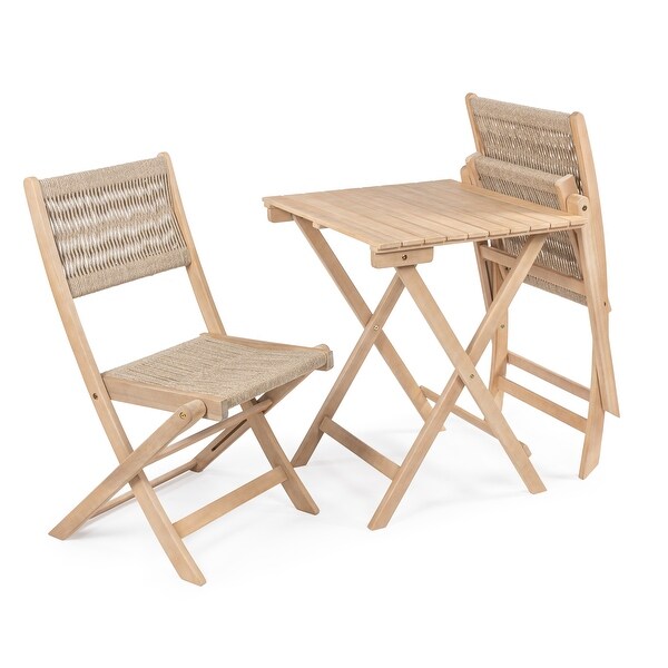 Cadiz Modern Coastal 3Piece Acacia Wood Outdoor Folding Bistro Set，by JONATHAN Y