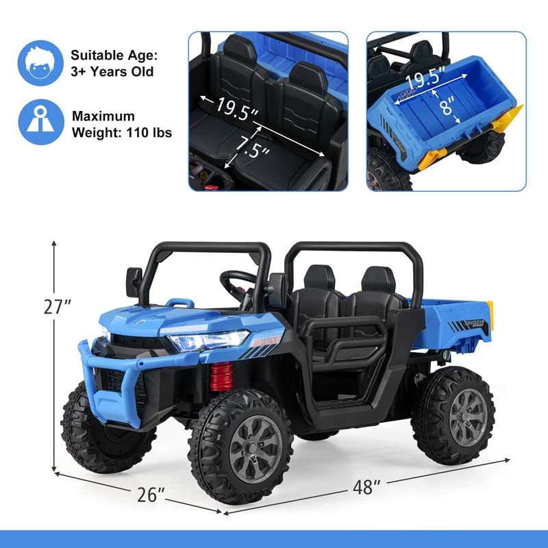 2-Seater Kids Ride On UTV, 12V Battery Powered Electric Toy Car with Remote Control, Dump Bed & Extra Shovel