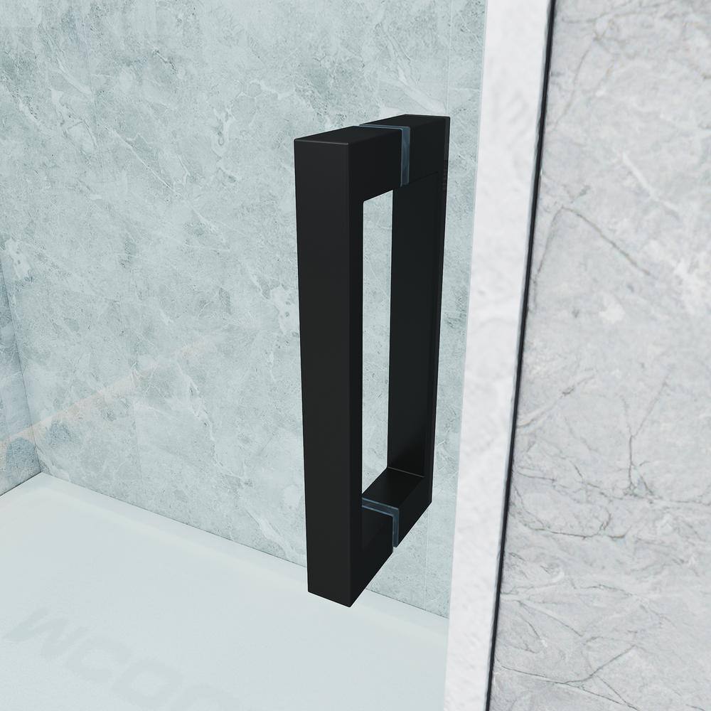 MCOCOD 60 in. W x 66 in. H Single Sliding Frameless Soft Close Tub Door in Matte Black with 38 in. (10 mm) Clear Glass SS08-60x66-BL