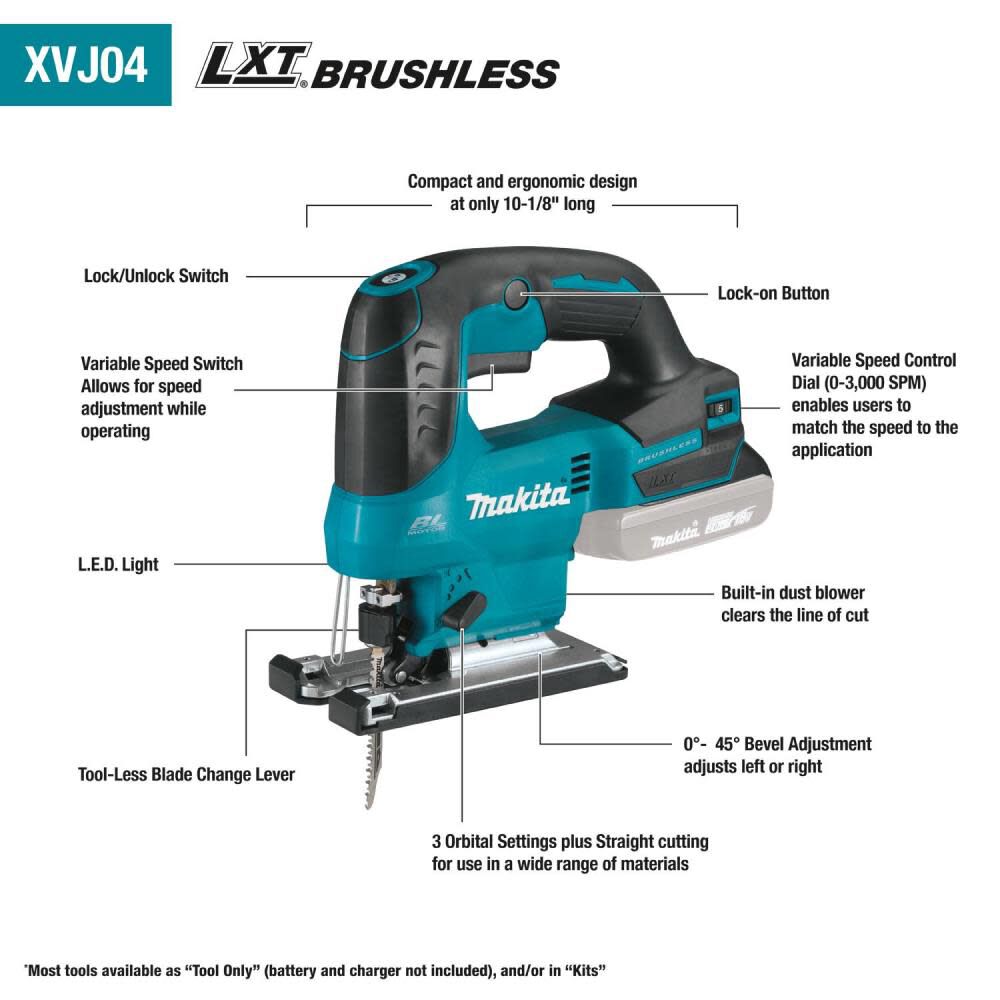 Makita 18V LXT Jig Saw Lithium Ion Brushless Cordless Bare Tool XVJ04Z from Makita