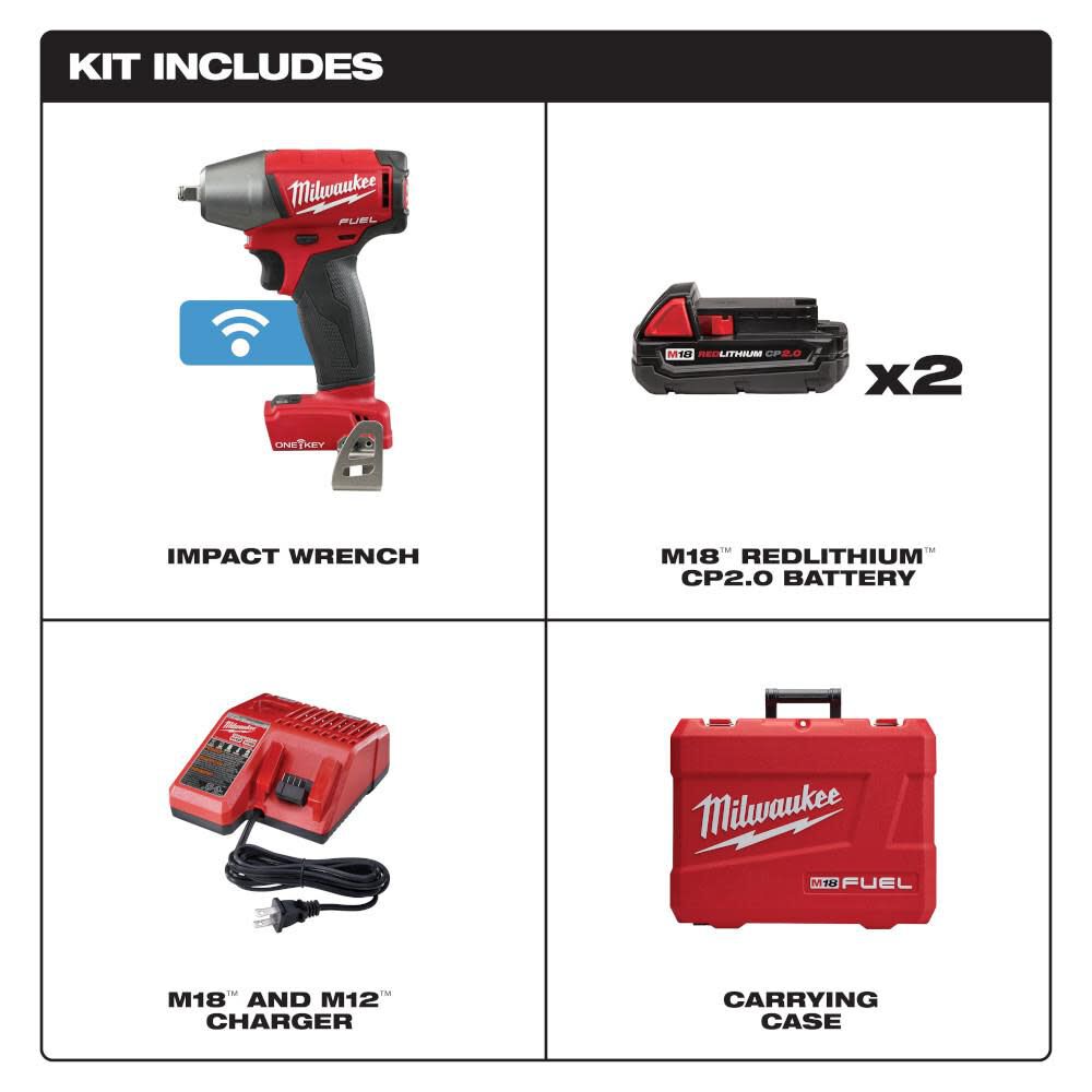 Milwaukee M18 FUEL 3/8" Compact Impact Wrench Friction Ring ONE-KEY Kit 2758-22CT from Milwaukee