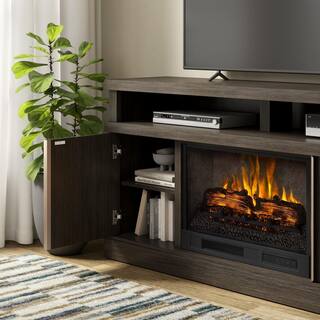 SCOTT LIVING MEYERSON 60 in. Freestanding Media Console Wooden Electric Fireplace in Cappuccino HDSLFP60L-2A