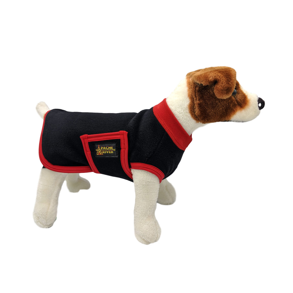 Black Fleece Dog Coat With Red