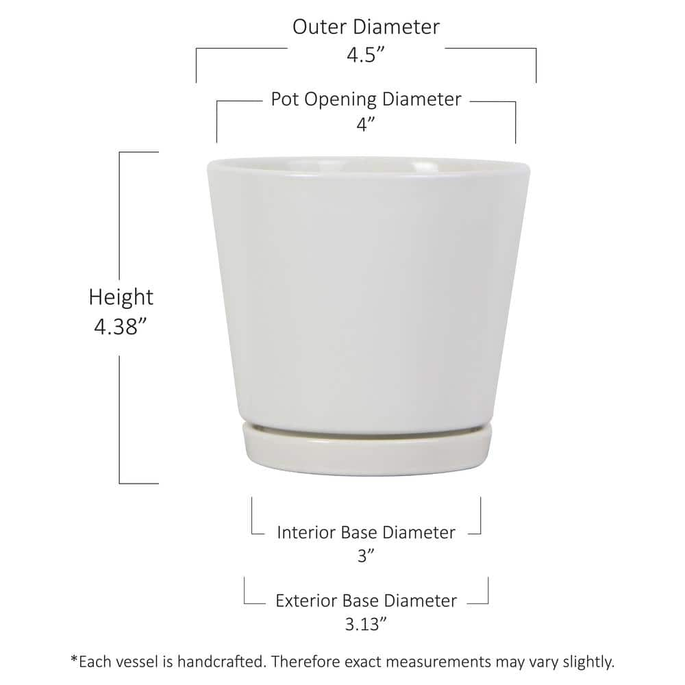 Vigoro 4.4 in. Piedmont Small White Ceramic Planter (4.4 in. D x 4.2 in. H) with Drainage Hole and Attached Saucer CR01721S-04W