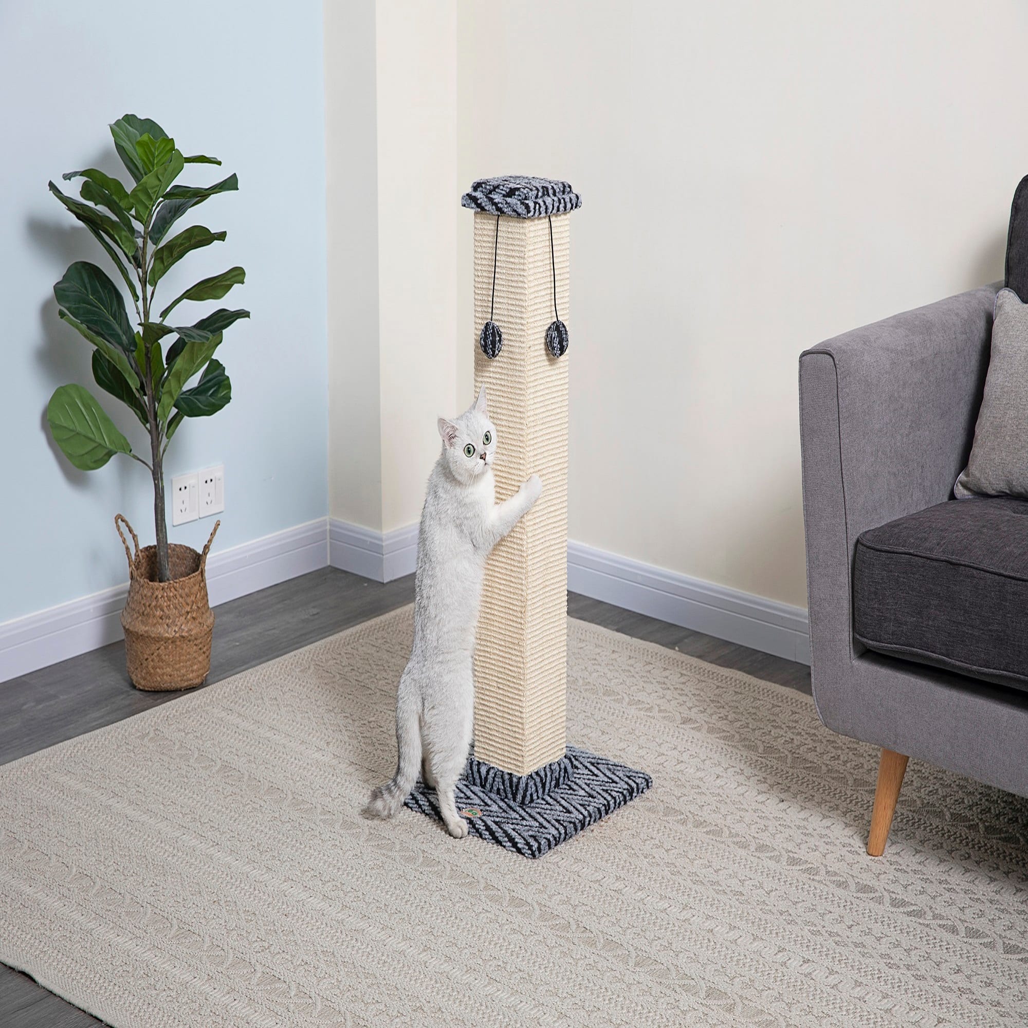 Go Pet Club Grey and Black 35 Cat Scratching Post with Dangling Toys