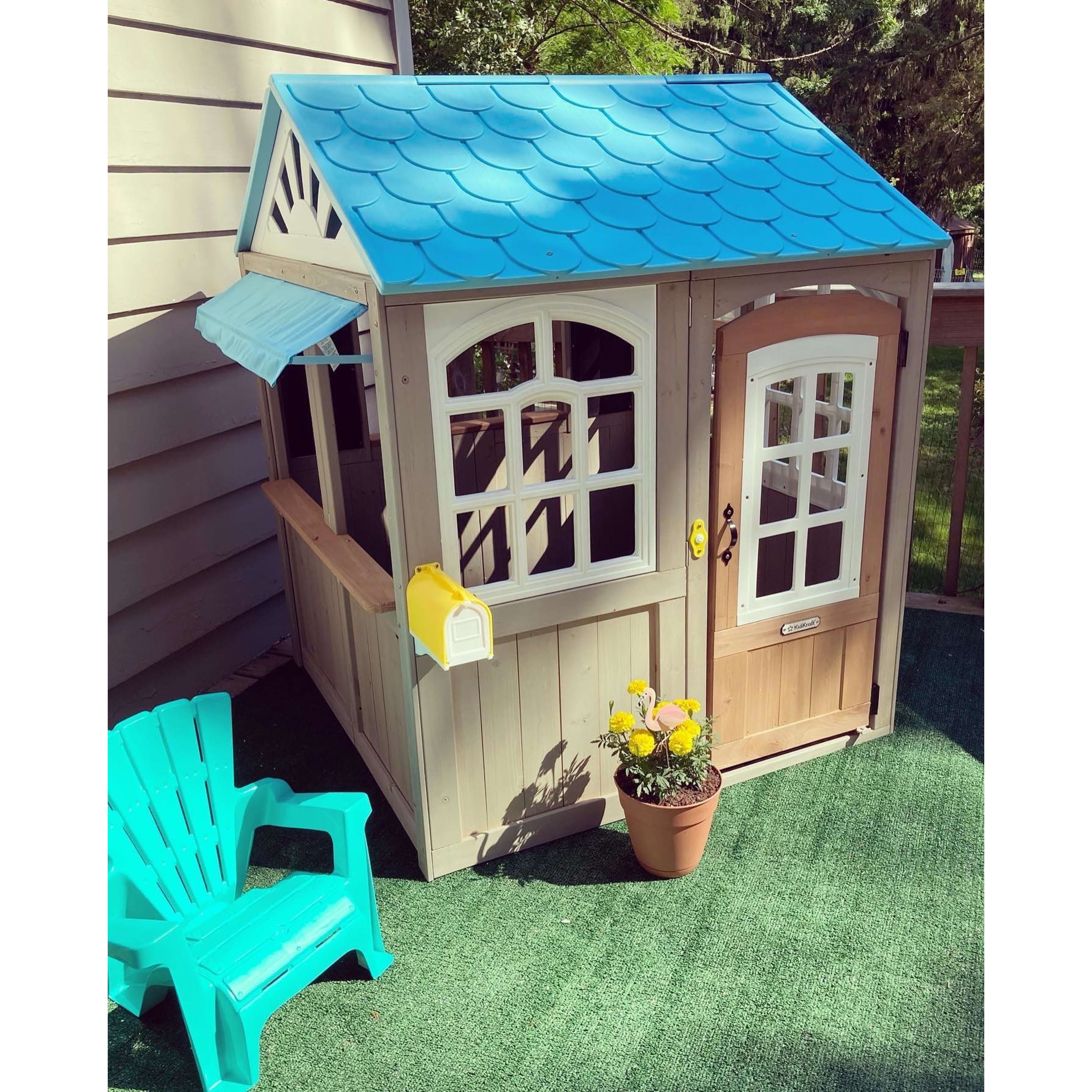 KidKraft Garden View Outdoor Wooden Playhouse with Ringing Doorbell, Mailbox & Chalkboard