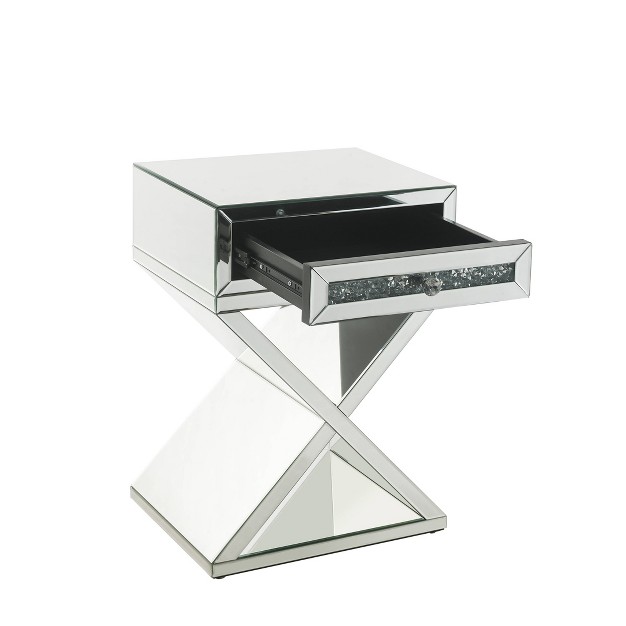 Noralie X Shaped Mirrored Accent Table Faux Diamonds Acme Furniture