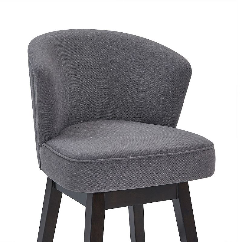 30 Inches Padded Swivel Barstool with Curved Backrest， Gray