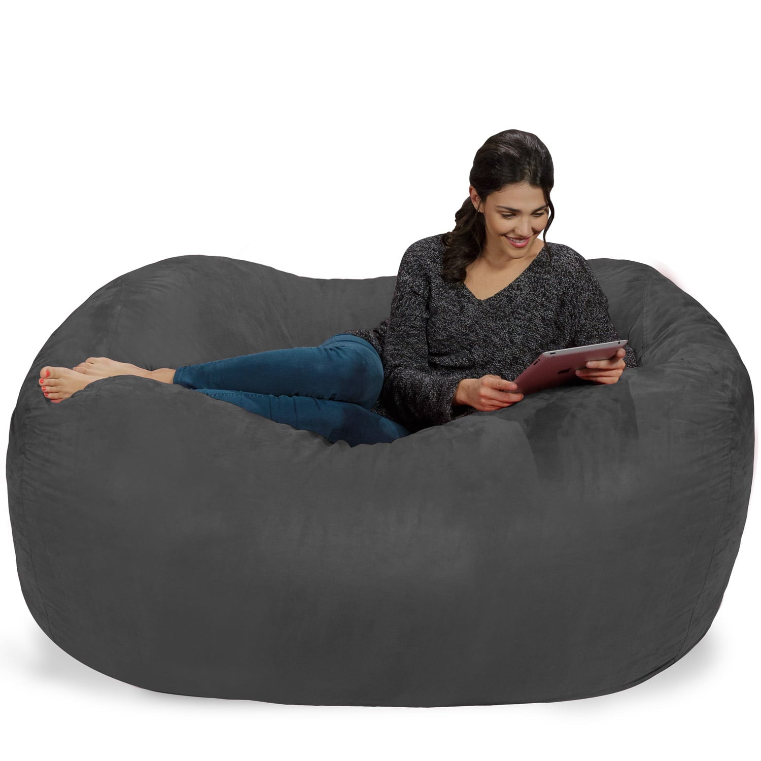 Chill Sack Bean Bag Chair, Memory Foam Lounger with Microsuede Cover, Kids, Adults, 6 ft, Charcoal