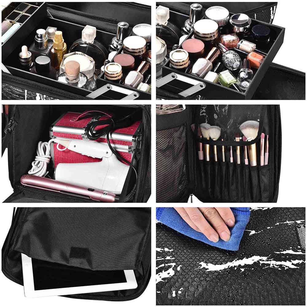 Yescom Hair Stylist Rolling Case Makeup Organizer 2-Tier