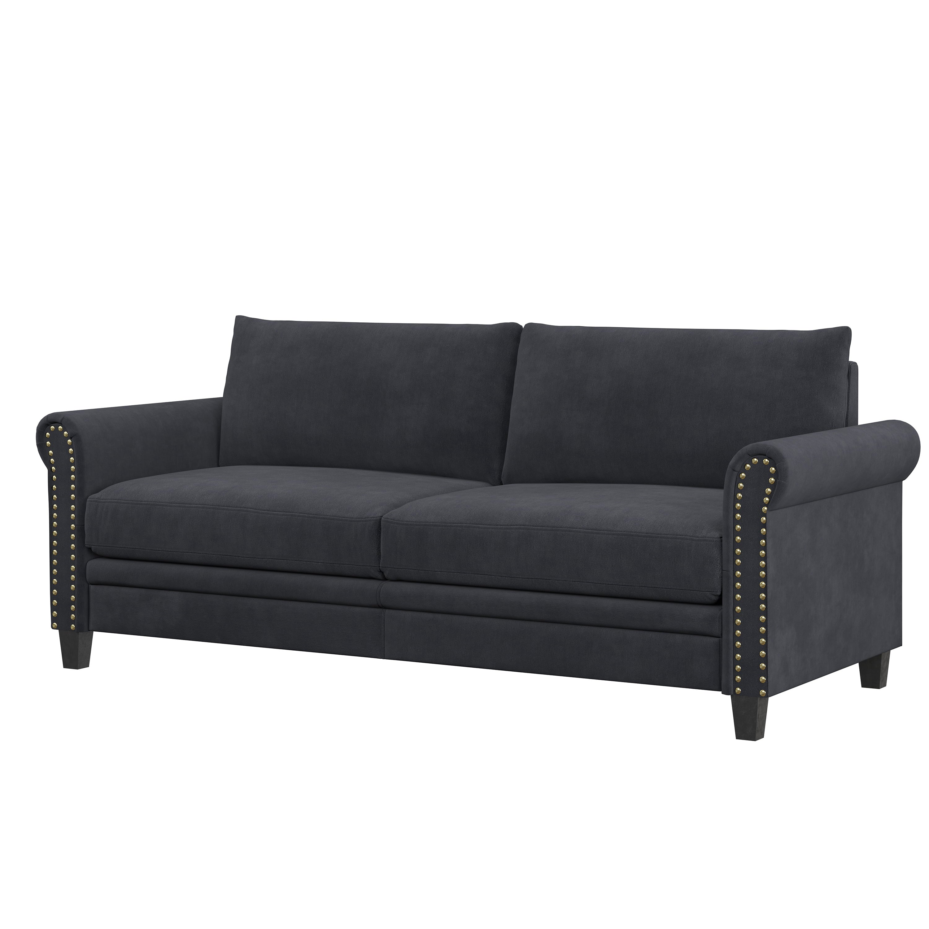 Lifestyle Solutions Fallon Sofa with Nail Head Trim, Charcoal Microfiber