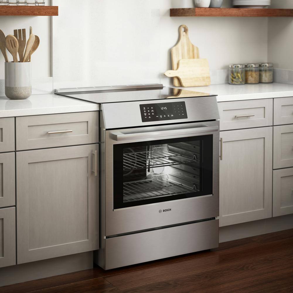 Bosch 800 Series 30 in. 4.6 cu. ft. Slide-In Induction Range with Self-Cleaning Convection Oven in Stainless Steel HII8057U