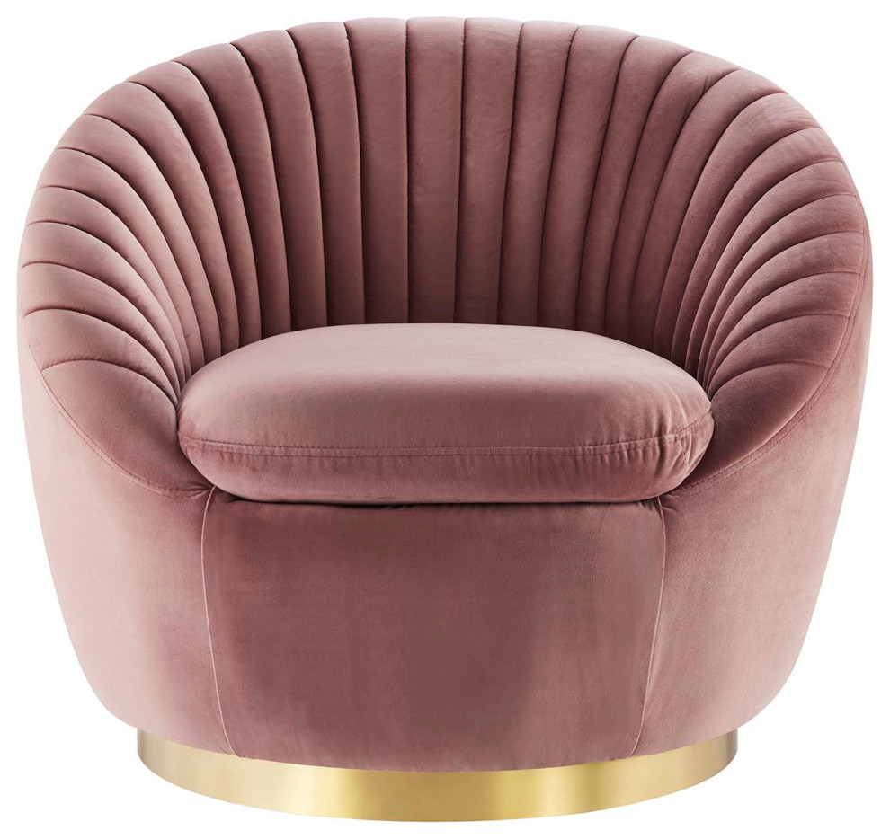 Whirr Tufted Performance Velvet Performance Velvet Swivel Chair  Gold Dusty Rose   Contemporary   Armchairs And Accent Chairs   by Homesquare  Houzz