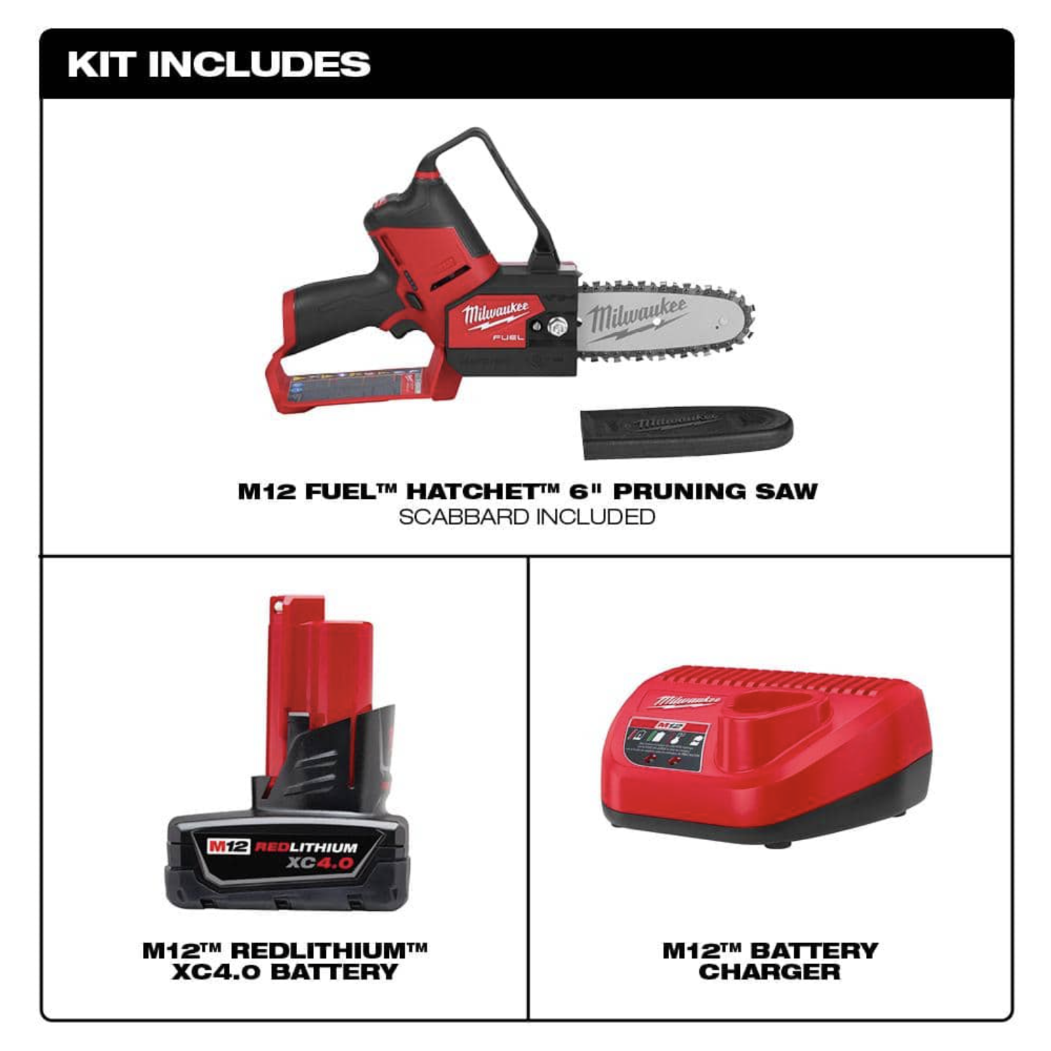 Milwaukee M12 Fuel 12-Volt Lithium-Ion Brushless Cordless 6 in. Hatchet Chainsaw Kit w/4.0 Ah Battery， Charger and Replacement Chain