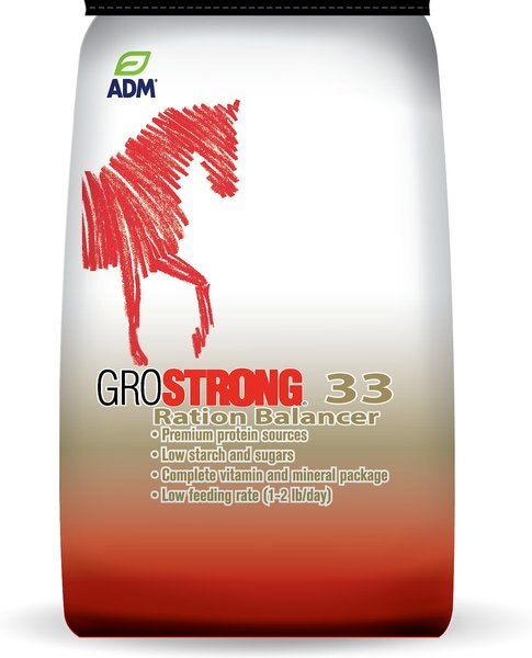 ADM GroSTRONG 33 Ration Balancer Low Sugar Low Starch Horse Feed， 50-lb bag