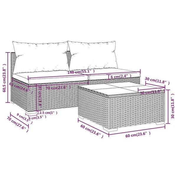 3 Piece Patio Lounge Set with Cushions Poly Rattan Brown