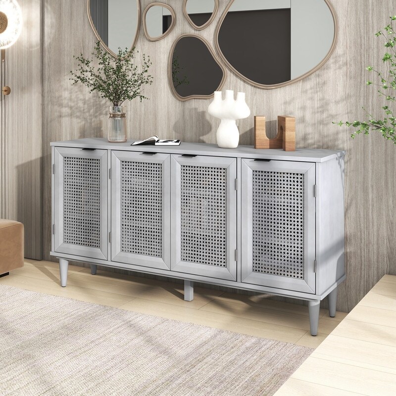 Classic Large Storage Space Sideboard with Artificial Rattan Door