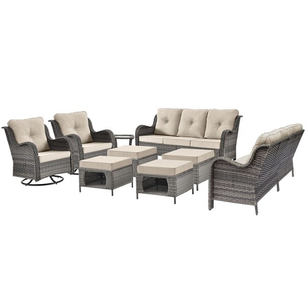 Wicker Patio Furniture Conversation Set with High Back Swivel Chairs and Storage Ottomans，Cushions Included🎃