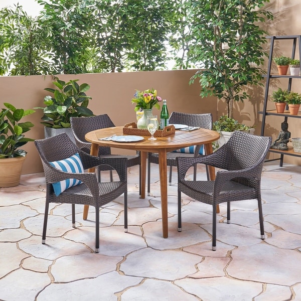 Donatella Outdoor 5 Piece Wood and Wicker Dining Set by Christopher Knight Home