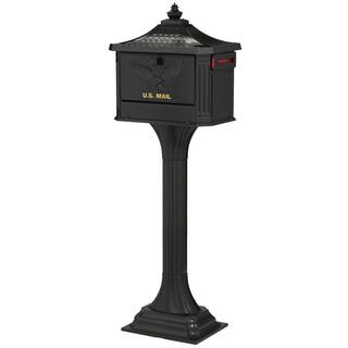 Architectural Mailboxes Pedestal Black Large Aluminum Locking All-In-One Mailbox and Post Combo PED00BAM