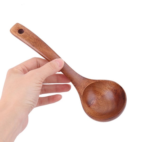 Wood Hanging Hole Design Cooking Porridge Soup Hot Pot Spoon Ladle - Brown - 8.3