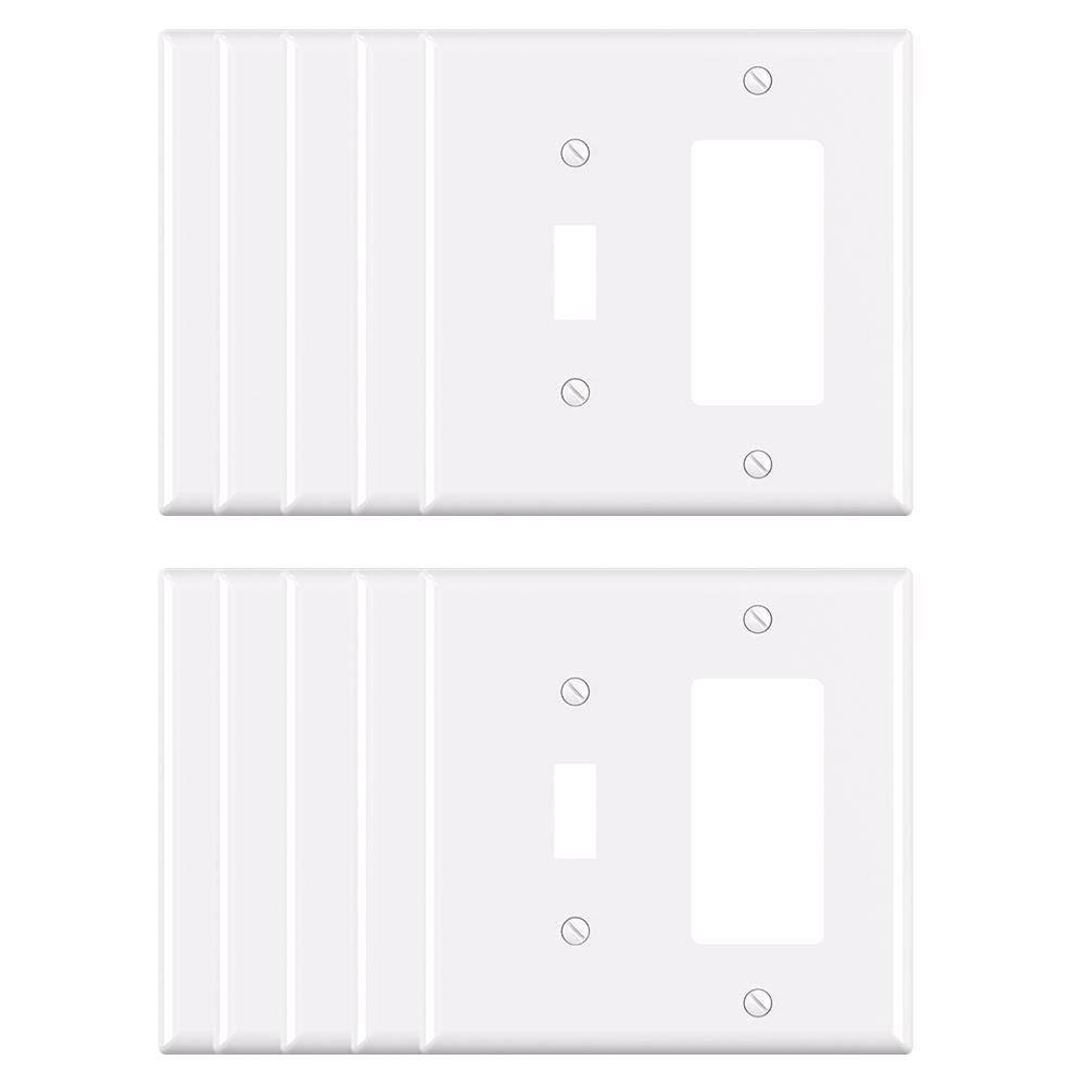 ELEGRP 2 Gang Midsize 1-Toggle1-DecoratorRocker Wall Plate White (10-Pack) 3051M-WH10