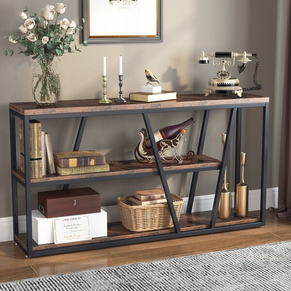 Industrial Console Table Sofa Table with Shelves - 59.1