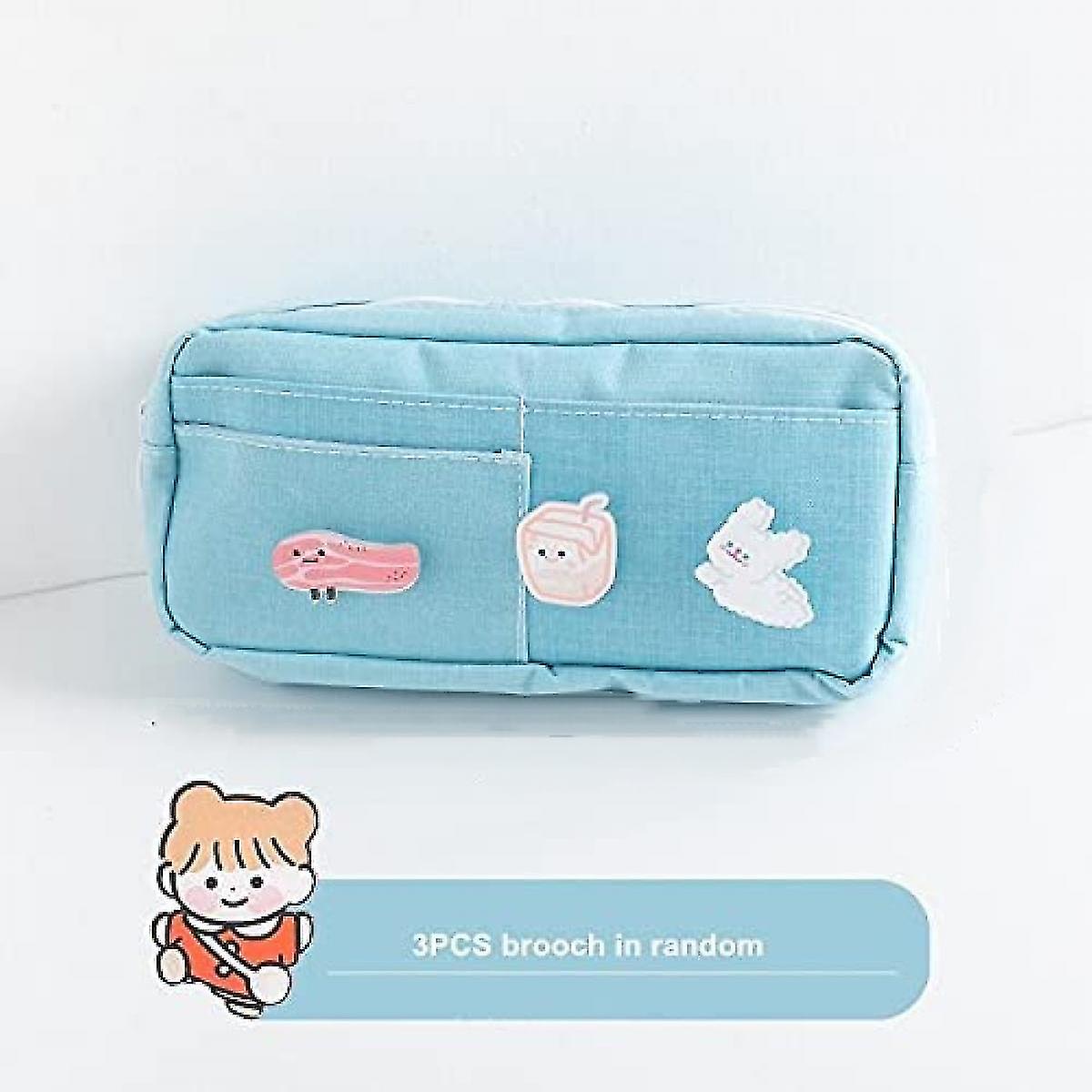 Veeki Pencil Case With 3pcs Pins Aesthetic Pencil Case Kawaii Stationary Kawaii School Supplies - Pencil Case Holder Stationary Storage Organiser  (bl