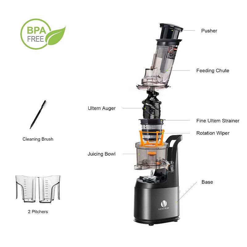 Ventray Slow Speed Press Masticating Juicer， Compact Cold Press Juice Extractor，  BPA-Free 408