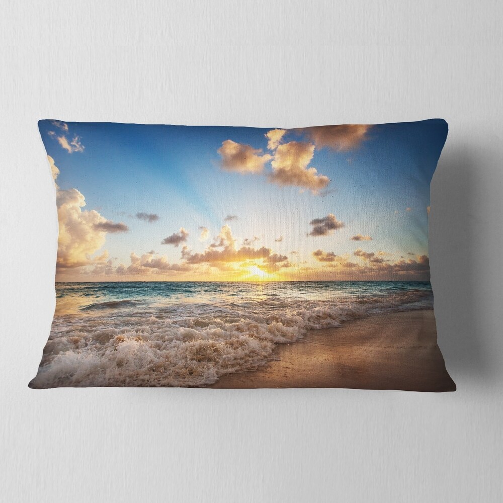 Designart 'Sunrise on Beach of Caribbean Sea' Seashore Throw Pillow