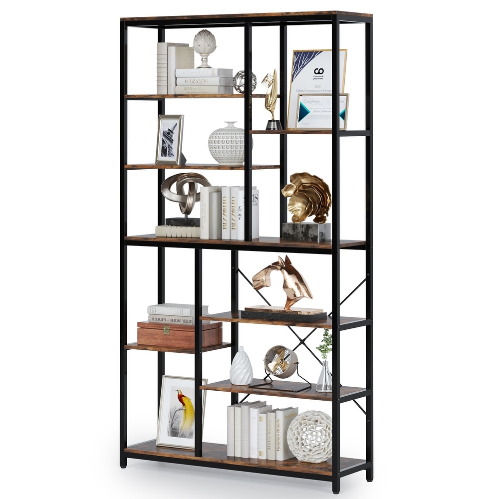 Large 8 Tier Bookcase and Bookshelf  79’’ Tall Open Shelves Display Shelf for Home Office  Rustic