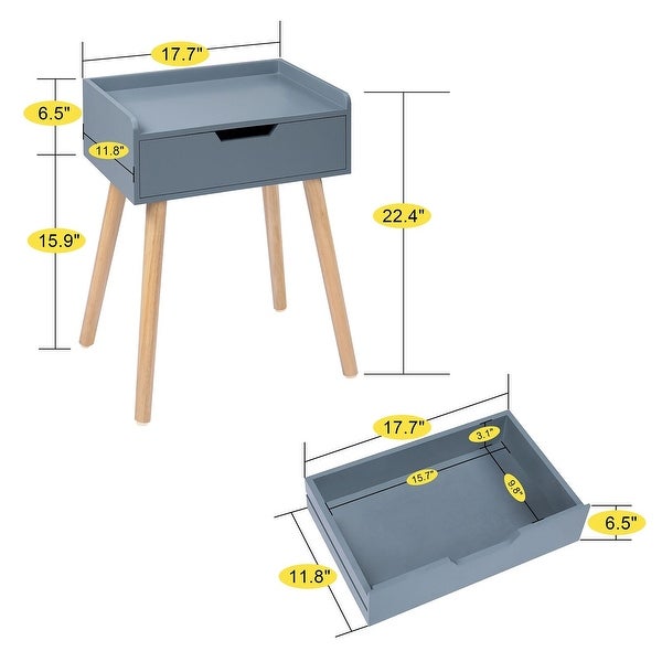 Wooden End Table， Floating Shelf Side Table with Storage Drawer， 2PCS