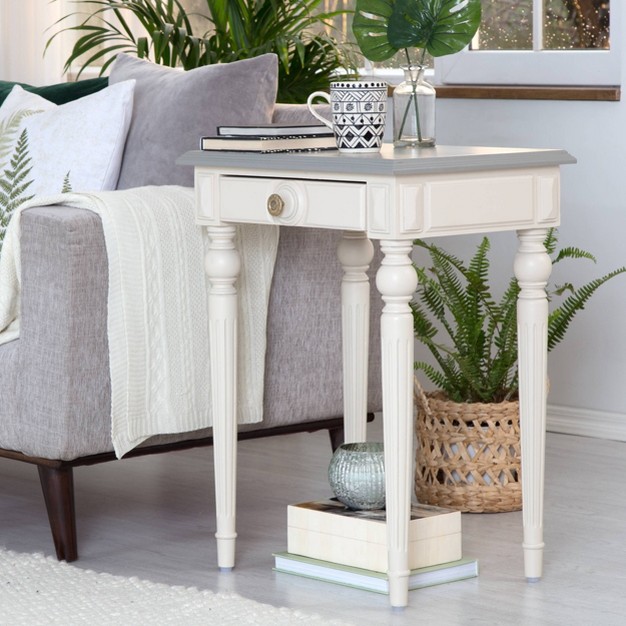 Amos Side Table With Drawer Cream gray Clickdecor